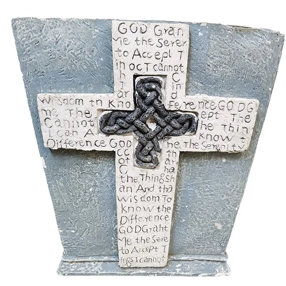 Serenity Prayer Cross Sphere Planter– Sage Green - Heavy Plaster/Concrete Decor